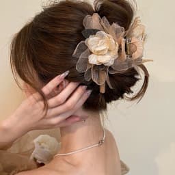 Korean Style Flower Hair Claw Champagne Color Mesh Mountain Camellia Shark Hair Gripper Sweety Exquisite Flower Hair Accessories