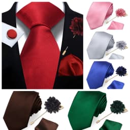 Men's Solid Necktie Cufflinks Pocket Square Lapel Pin Flower Brooch Elegant Man Wedding Shirt Accessory Set Suit Groomsmen Gifts