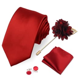 Men's Solid Necktie Cufflinks Pocket Square Lapel Pin Flower Brooch Elegant Man Wedding Shirt Accessory Set Suit Groomsmen Gifts
