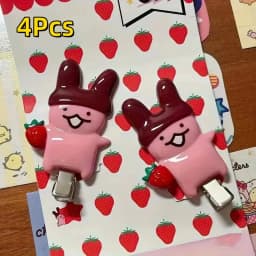 2/4pcs Strawberry Chocolate Bunny Hairpins Cute Cartoon Design Durable Plastic Hair Accessories Styling Fixed Decorative Pinch