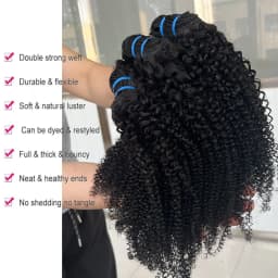 Unprocessed Raw Indian Afro Curly Bundles Human Hair 4A 4B 4C Afro Kinky Curly Human Hair Bundles Double Weft Virgin Human Hair Extensions Natural Color Soft Real Human Hair Weave Bundles For Women Daily Use Birthday Holiday Gift Kpop Popular Hairstyles