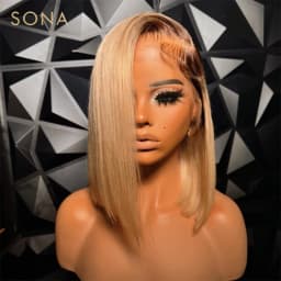 Ash Blonde Ombre Lace Front Wig Honey Blonde 13x6 HD Transparent Lace Frontal Wig Colored Human Hair Bob Wigs With Dark Root