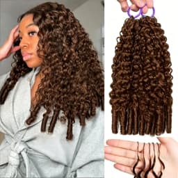 Burmese Curly Chocolate Brown Crochet Hair 60g Pre-Separated Invisible Knotless Human Crochet Hair Reusable Lightweight Hair Extensions For Women
