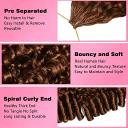Burmese Curly Chocolate Brown Crochet Hair 60g Pre-Separated Invisible Knotless Human Crochet Hair Reusable Lightweight Hair Extensions For Women