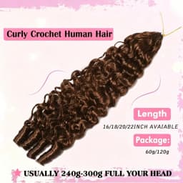 Burmese Curly Chocolate Brown Crochet Hair 60g Pre-Separated Invisible Knotless Human Crochet Hair Reusable Lightweight Hair Extensions For Women