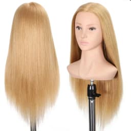 95% Real Hair Mannequin Head with Shoulders, 26 Inch Long Straight Hair, Training Head for Hairdresser Practice Cutting Styling