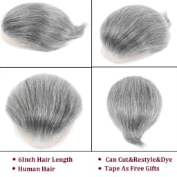 #1B40/#1B60/#1B80 Grey Men's Toupee Hair Replacement System Human Hairpiece Back Style Mono PU Breathable Lace Front Male Wig
