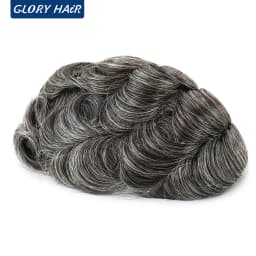 BIO 0.05-0.06mm Thin Skin Toupee For Man V-Loop Front Invisible Hairline Men's Capillary Prosthesis 100%Density Male Hair System