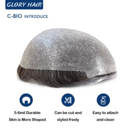 BIO 0.05-0.06mm Thin Skin Toupee For Man V-Loop Front Invisible Hairline Men's Capillary Prosthesis 100%Density Male Hair System