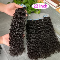 PU Tape In Hair Extensions Deep Curly Human Hair 4x0.8 cm Seamless Weft Hand Tied Adhesives Tape-Ins 100grams Wavy Virgin Hair