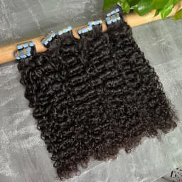 PU Tape In Hair Extensions Deep Curly Human Hair 4x0.8 cm Seamless Weft Hand Tied Adhesives Tape-Ins 100grams Wavy Virgin Hair