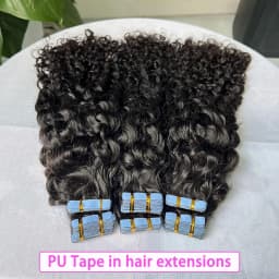 PU Tape In Hair Extensions Deep Curly Human Hair 4x0.8 cm Seamless Weft Hand Tied Adhesives Tape-Ins 100grams Wavy Virgin Hair