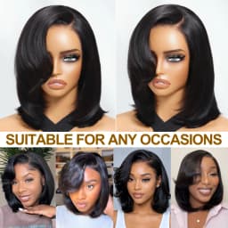 UNICE Bye-Bye Slip 6X4 Minimalist Lace "C" Side Part Layered Bob Wig With Blowout Bangs Glueless Human Hair Wig 150% Density