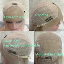 Wig female Ombre Platinum Blonde with Ash Brown Roots Natural Wig Synthetic Fibre Mixed Human Hair Wig Straight Full Wig HD Lace