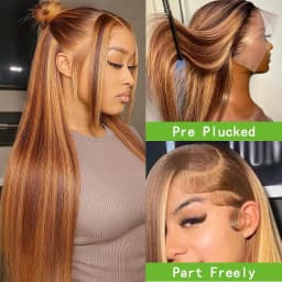 13X4 Ombre Lace Front Wig Human Hair 30Inch 180Density Highlight Straight Wig Pre Plucked Natural Hairline Hd Transparent Frontal Lace Brazilian Virgin Hair, 4/27 Honey Blonde Colored Wigs