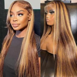 13X4 Ombre Lace Front Wig Human Hair 30Inch 180Density Highlight Straight Wig Pre Plucked Natural Hairline Hd Transparent Frontal Lace Brazilian Virgin Hair, 4/27 Honey Blonde Colored Wigs