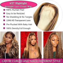 13X4 Ombre Lace Front Wig Human Hair 30Inch 180Density Highlight Straight Wig Pre Plucked Natural Hairline Hd Transparent Frontal Lace Brazilian Virgin Hair, 4/27 Honey Blonde Colored Wigs