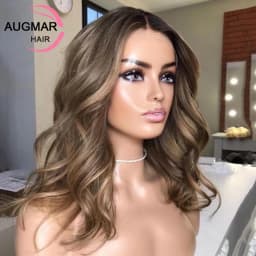 Ash Blonde Highlight Wig Human Hair 13x6 Short Body Wave Lace Front Wig Brown Human Hair Wigs For Women HD 360 Lace Frontal Wig