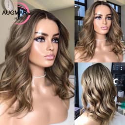 Ash Blonde Highlight Wig Human Hair 13x6 Short Body Wave Lace Front Wig Brown Human Hair Wigs For Women HD 360 Lace Frontal Wig