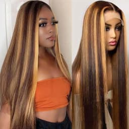 44 46 Inch 13x4 HD P4/27 Highlight Straight Lace Front Wigs Human Hair Wigs 200 Density 13x6 Transparent Full Lace Frontal Wigs
