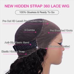 No Glue Upgrade Invisi Strap 360 Full HD Lace Frontal Kinky Curly Wig Black Human Hair 360 Drawstring Deep Water Wigs Glueless