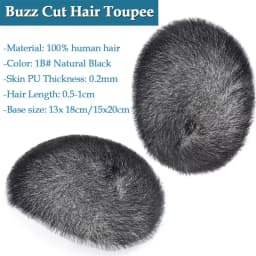 5x7/6x8 100% Human Hair Buzz Cut Toupee for Men Ultra Thin Breathable PU Transparent Full Biological Scalp Prosthesis Toupee