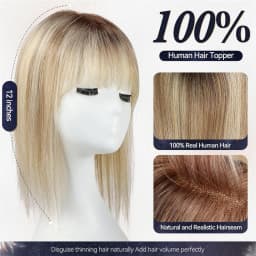 Ombre Blonde Human Hair Topper for Women 4.5"*5" Swiss Lace Base Hand-Tied Hair Topper Natural Looking Highlight Hairpiece