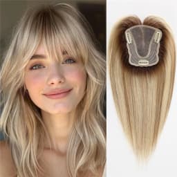 Ombre Blonde Human Hair Topper for Women 4.5"*5" Swiss Lace Base Hand-Tied Hair Topper Natural Looking Highlight Hairpiece