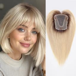 Ombre Blonde Human Hair Topper for Women 4.5"*5" Swiss Lace Base Hand-Tied Hair Topper Natural Looking Highlight Hairpiece