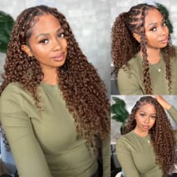 Chocolate Brown Burmese Curly Hair Crochet Bundles 18 Inch 50g Pre-Separated Feather Crochet Hair Wet and Wavy Invisible Crochet Hair Extensions