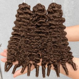 Chocolate Brown Burmese Curly Hair Crochet Bundles 18 Inch 50g Pre-Separated Feather Crochet Hair Wet and Wavy Invisible Crochet Hair Extensions