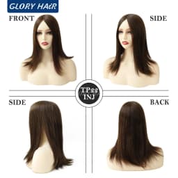 TP22INJ-14" 16" Chinese Remy Hair Toppers For Women Injected Polyskin Base Looks Natural Female Human Hair Topper Wigs