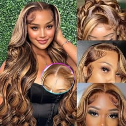 P4/27 Highlight Body Wave Lace Front Wig 13x4 13x6 HD Transparent Lace Pre Plucked Hairline With Baby Hair 200 Density Long Wavy Wig For Women 30 40 46 Inch