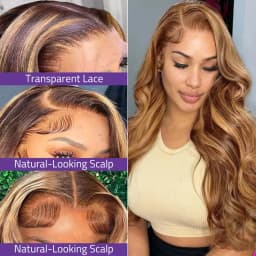 P4/27 Highlight Body Wave Lace Front Wig 13x4 13x6 HD Transparent Lace Pre Plucked Hairline With Baby Hair 200 Density Long Wavy Wig For Women 30 40 46 Inch