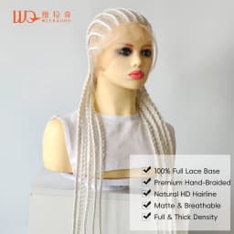 Full Lace Braided Wigs 26" Pure White Synthetic Hair 11 Strands Box Braids Glueless Cosplay Festival Party Wig Unisex HandTied