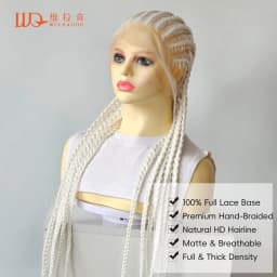 Full Lace Braided Wigs 26" Pure White Synthetic Hair 11 Strands Box Braids Glueless Cosplay Festival Party Wig Unisex HandTied