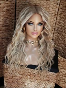 Light Brown Mixed Platinum Blonde Women's wig Glueless Lace Front Synthetic Wig Water Wave Wig Daily Use