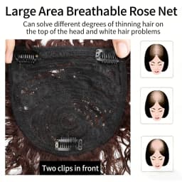 13x14CM Curly Human Hair Topper with Bangs Seamless Fluffy Short Curly Clip in Topper Hair Pieces for Women with Thinning Hair