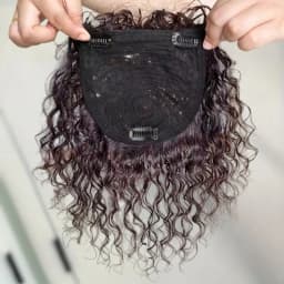 13x14CM Curly Human Hair Topper with Bangs Seamless Fluffy Short Curly Clip in Topper Hair Pieces for Women with Thinning Hair