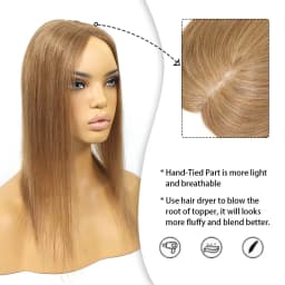 Honey Blonde Human Hair Toppers for Women 16Inch Straight Clip In Remy Hair Extensions Mono Base Topper Hairpiece for Thin Hair