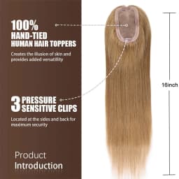 Honey Blonde Human Hair Toppers for Women 16Inch Straight Clip In Remy Hair Extensions Mono Base Topper Hairpiece for Thin Hair