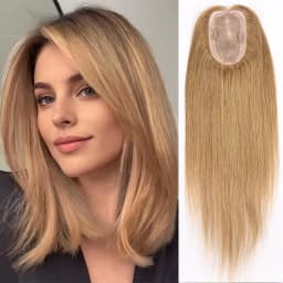 Honey Blonde Human Hair Toppers for Women 16Inch Straight Clip In Remy Hair Extensions Mono Base Topper Hairpiece for Thin Hair