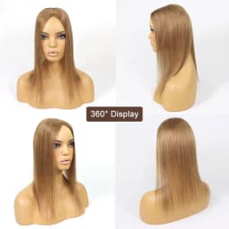 Honey Blonde Human Hair Toppers for Women 16Inch Straight Clip In Remy Hair Extensions Mono Base Topper Hairpiece for Thin Hair