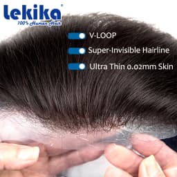 VLoop Super Natural Hairline Ultra Thin Skin 0.02mm 80%Density Undetectable Men Toupee Brown Black Grey 520# Hair System for Men