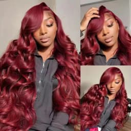 210 Density 99J Burgundy 13x6 HD Transparent Lace Frontal Human Hair Wigs Brazilian Colored 30 46 Inch Body Wave 13x4 Lace Front Wig Pre Plucked With Baby Hair For Women