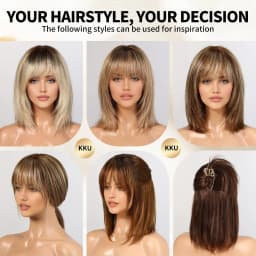 Ombre Golden Brown 100% Remy Human Hairs for Women Natural Daily Straight 12inch Short Human Hair Wigs with Bangs Heat Resistant