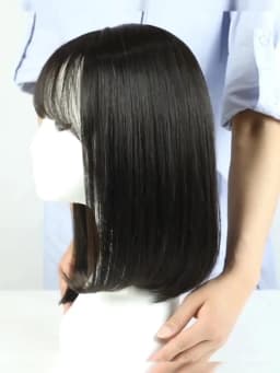 Ombre Golden Brown 100% Remy Human Hairs for Women Natural Daily Straight 12inch Short Human Hair Wigs with Bangs Heat Resistant