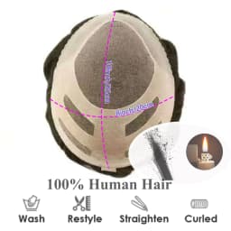 Band Style 8x10" Human Hair Mens Toupee Fine Mono and Thin Skin Base Hair Replacement System Breathable Toupee Durable Hairpiece