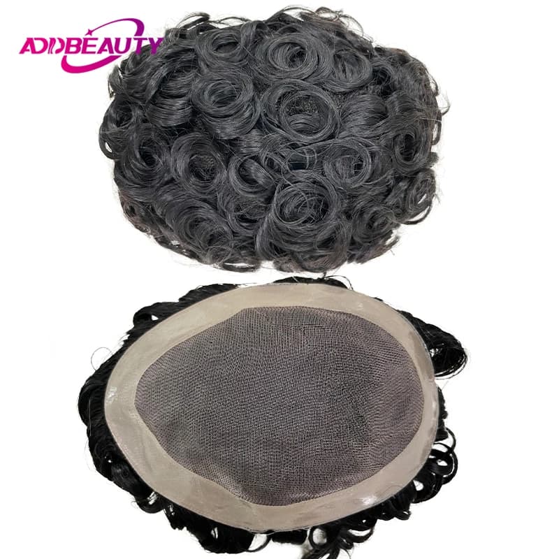 20mm Curly Men's Capillary Prothesis Fine Mono NPU Men Toupee Indian Human Hair Wigs Straight Wave Human Hair System Man Topper