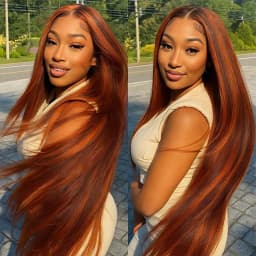 Glueless 100% Human Hair 4/350 Highlight Ombre Straight 13x4 Lace Frontal Wigs With Drawstring Ginger Orange Brown Colored Wig
